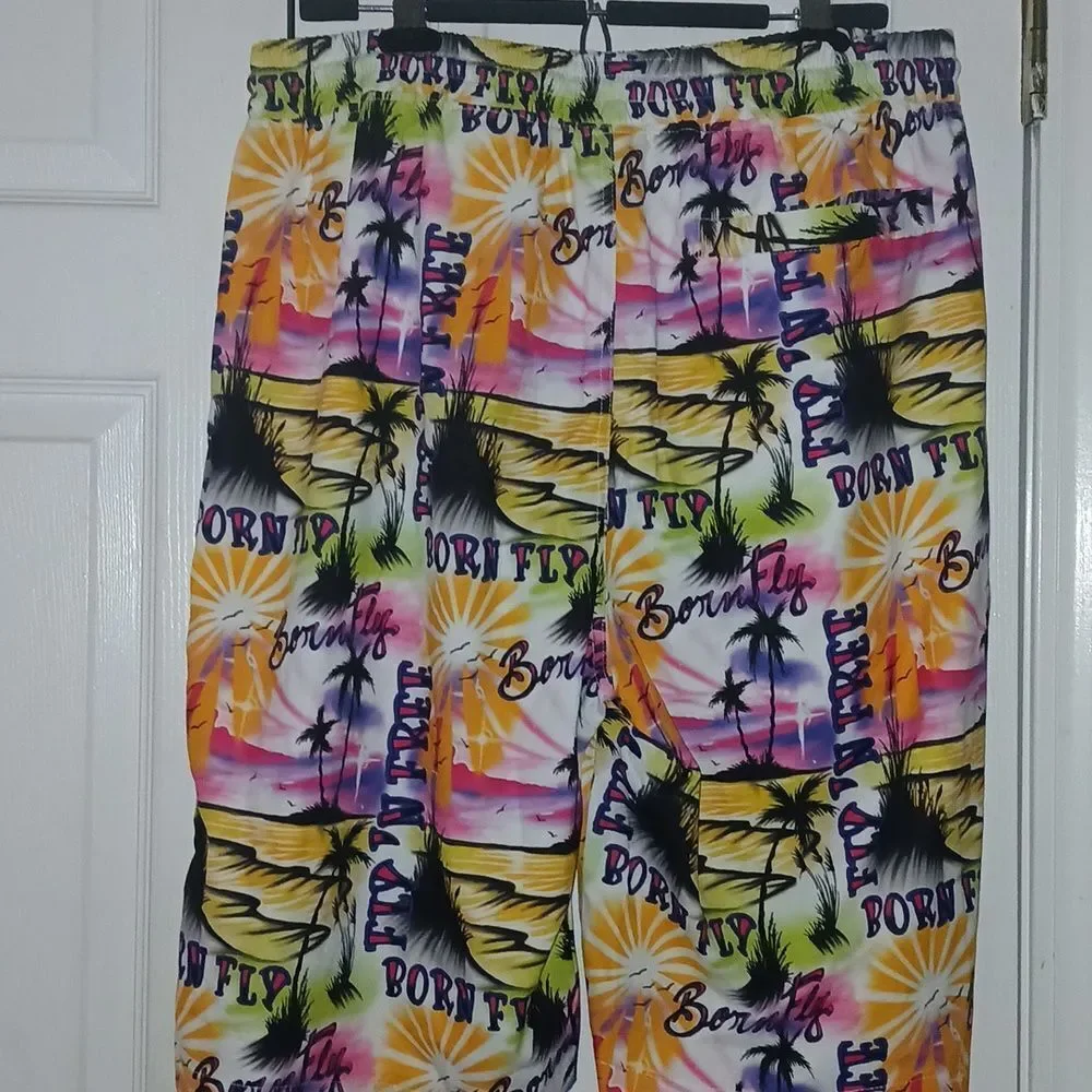 Born Fly  Fly N free print tropical beach swim trunks Sz 2XL NWT